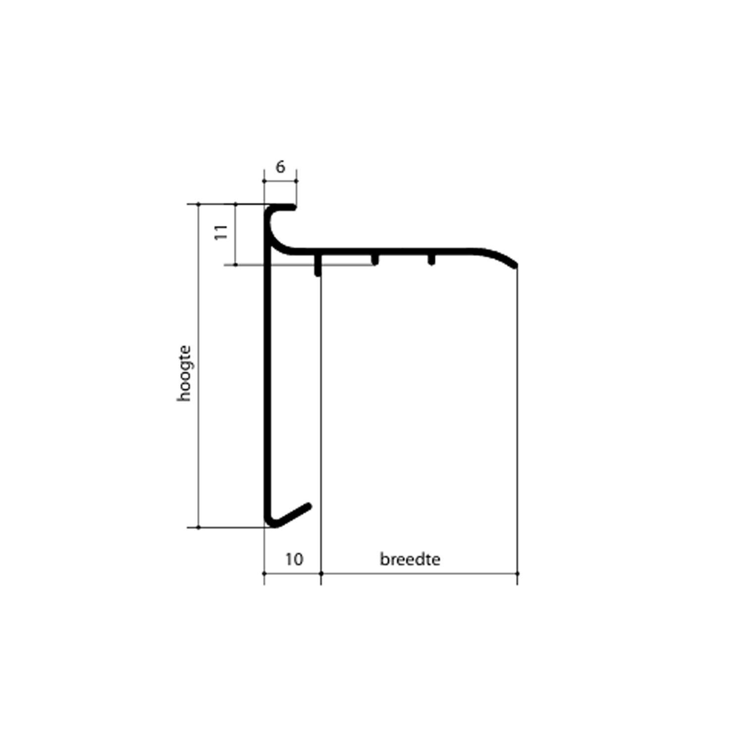 Technische tekening met maatvoering doe-het-zelf daktrim